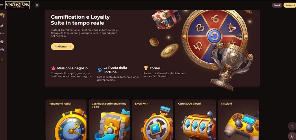 Interfaccia del Casinò VinciSpin